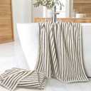 Jacquotha Black and Ivory Striped Bath Towels Set of 2, Lighter & Quick Dry Towels Large 27.5 x 55 inches, Farmhouse for Bathroom, Pool, Shower