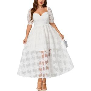 EYWOL Women's Cocktail Formal Guest Dresses 3D Lace Sweetheart Neckline A Line Maxi Dresses (White), L
