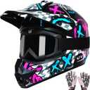 TRIANGLE Youth Kids Dirt Bike Helmet Full Face Motocross Helmet with Goggle & Gloves DOT/FMVSS-218 Approved Motorcycle Helmet M