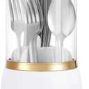 EXIN DECHEN 360 Rotation Silverware Organizer for Kitchen Counter,Utensil Holder Caddy Silverware Caddy Holder for Party,Spoon and Fork Organizer,7 Slots and Intermediate Drainage Device with Cover (White)
