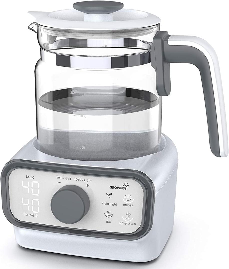GROWNSY Baby Instant Warmer, Glass Water Boiler with Accurate Temperature Control for Formula, Coffee and Tea, 1.2 Liter Electric Kettle with LCD Display and Timer
