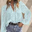 BETTE BOUTIK Women's Long Short Sleeve Tops 2025 Dressy Casual Button Hollow Out Lace Embroidered Blouses Shirts (M)