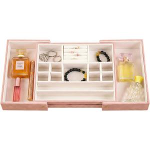 Jewelry Organizer for Drawer, Retractable Jewelry Drawer Organizer Inserts, Leather Storage Display Case Storage Containers Box in Dresser