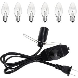 Salt Lamp Cord Replacement 1 Pack with Dimmer Switch 5 feet Lamp Cord and 6-Pack Halogen Salt Lamp Bulbs(15 Watts) (A Type Clip Scoket)