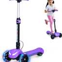 3 Wheel Electric Scooter for Kids, Electric Kick Scooters with Powerful Motor, 21V Battery, Thumb Throttle, 5mph Safe Speed, LCD Screen, Light Up Stem Deck & Wheels (Purple)