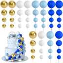 BOUBONI 48 Pcs Balls Cake Topper Decorations Balloon Cupcake Toppers Foam Cake Topper Balls Cake Balls Decorations for Birthday Party Wedding Cake Decorating (Royal Blue, Light Blue, White, Gold)