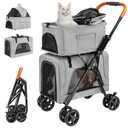 LPOTIUS Double Cat Stroller for 2 Cats or Dogs, Detachable Carriers, Gray
