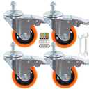 Heavy Duty Stem Caster Wheels M10-1.5X25mm Dual Locking No Noise PVC Threaded Stem Caster Wheels Pack of 4 for Workbench, Dolly, Furniture (3 Inch, Orange)