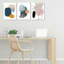 ouiytws Abstract Wall Art Set of 3 Mid Century Modern Geometric Canvas Prints, Minimalist Teal Orange Beige Artwork for Living Room, Bedroom, Office, Bathroom Wall DcorFrame 16x24in
