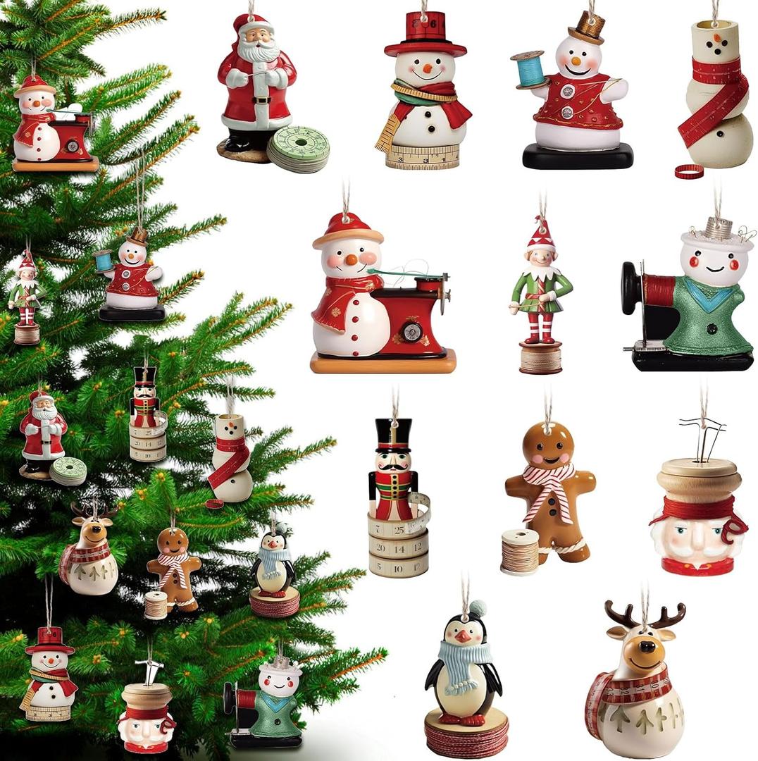 Capoda 24 Pcs Christmas Ornaments Christmas Hanging Decor Xmas Gift Wooden Tree Hanging Pendants Colorful Winter Holiday Ornaments Party Supplies Wall Decor(Cute)