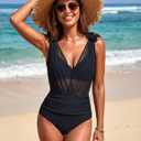 Blooming Jelly Womens High Waisted Bikini Sets Tummy Control Swimsuits Modest Two Piece Mesh Cover Up Bathing Suit (Black, L)