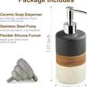 Dish Soap Dispenser Set with Silicone Funnel, Hand Soap, Shampoo, Body Wash, Ceramic Liquid Soap Dispenser for Kitchen and Bathroom Countertops, Stainless Steel Pump, Non Slip, 12 Oz, Black