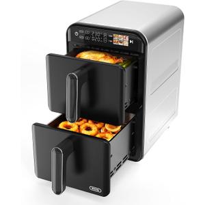 11.6QT Dual Basket Air Fryer Oven, Vertical 2-Basket Design, 6-in-1 Presets Function with Digital Touchscreen, Sync & Match, Easy to Clean, Dishwasher Safe, Family Meals