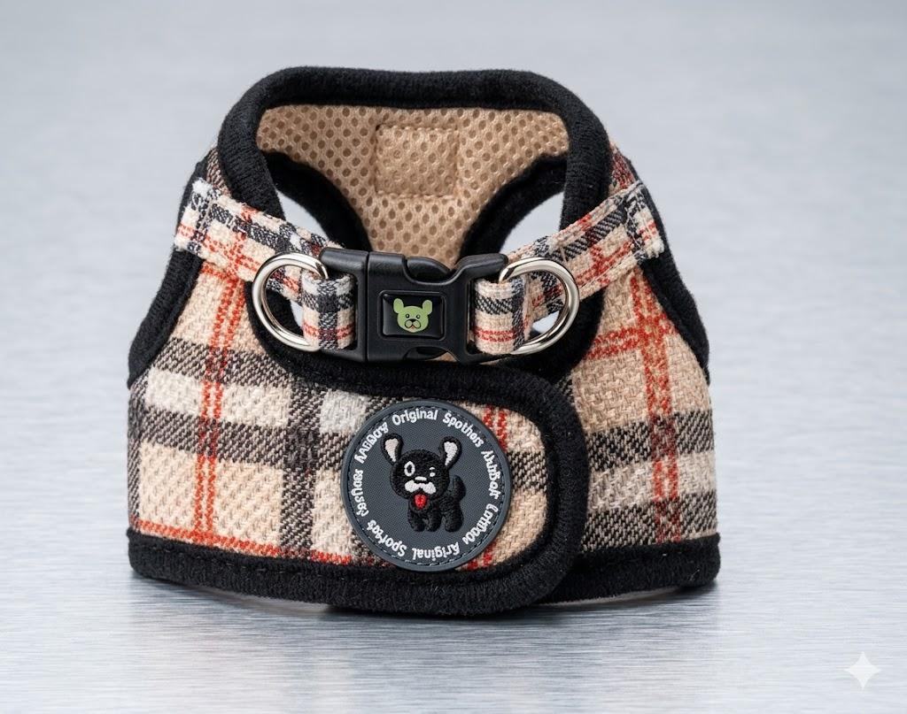EcoBark Step in Dog Harness EcoFriendly Teacup Dog Harnesses ford Small Dogs Reflective and Adjustable Mini Body Halter Vest Tiny Soft Mesh Toy Breed Harness (Beige Plaid, XXS)