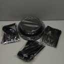 EI 150pcs Black Plastic Plates Frosted Plastic Plate,Premium Heavy Duty Black Plastic Plates,Black Disposable Plates with Plastic Silverware,10.25" Dinner Plates and 7.5" Dessert Plate Wedding Party