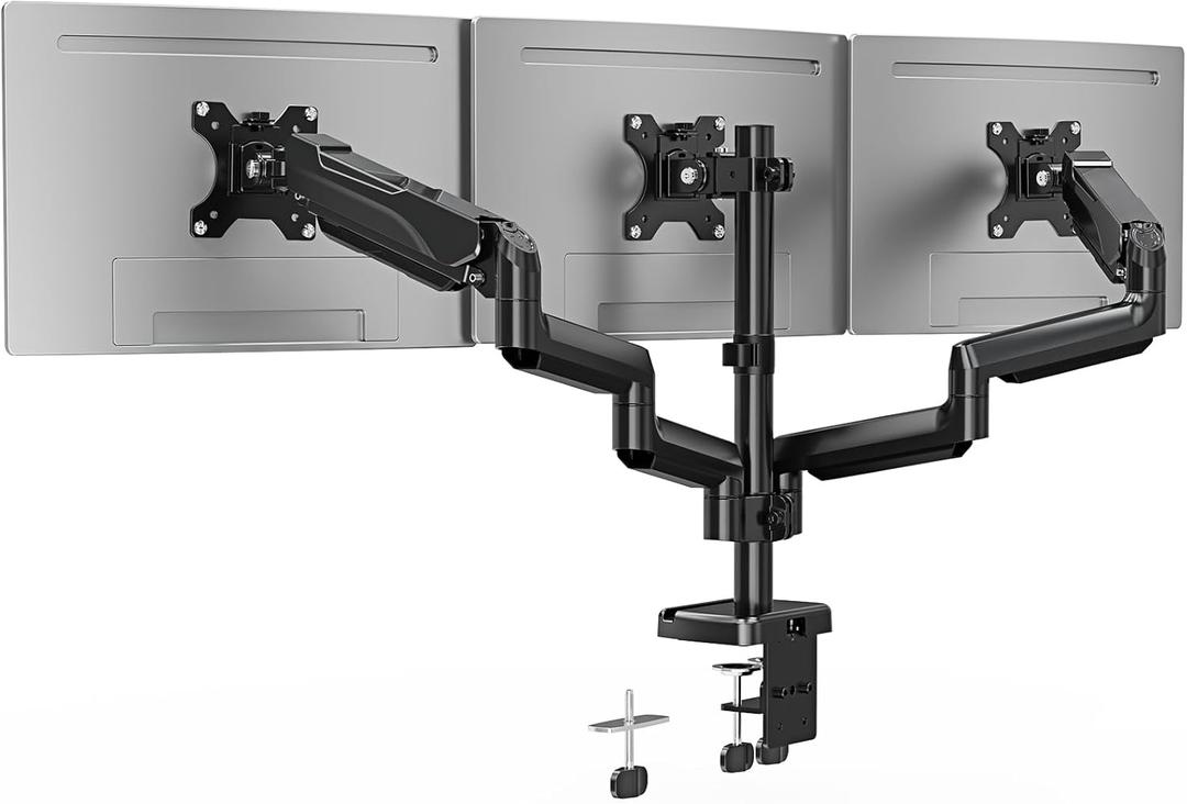 Triple Monitor Desk Mount for Computer Screens up to 32", Holds up to 19.8 lbs Each, 3 Monitor Arm, Heavy Duty Stand Vesa Mount 75x75, 100x100