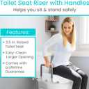 Vive Raised Toilet Seat Riser for Seniors (with Handles) - Handicap Rail Grab Bar Seat for Over Toilet - Elevated Safety for Elderly, Disabled, Medical - Elongated