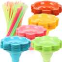 ZENFUN 200 pcs Colorful Flower Snow Cone Cups with Spoon Straws, 8 oz Snow Cone Bowl, Plactic Leak proof Snow Cone Supply, Ice Cream Bowls, Shaved Ice Drip Cups for Holiday Party