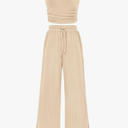 PRETTYGARDEN Womens Summer Outfits 2 Piece Sets Casual Ribbed Knit Crop Tube Top Wide Leg Pants Spring Matching Lounge Set, Size Medium