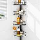 ALLZONE Corner Shower Caddy Tension Pole, 4 Hang-On Basket with Mixed-Height Shelves for Various Bottle Sizes, Extra Hooks & Soap Holder, Rustproof Stainless Steel, Fits 34116 Inch, Black/White