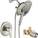 Single Handle Shower Faucet Set with Valve,Shower Trim Kit with 9-Spray 2-in-1 Dual Hand Held Shower Head with Hose Included without Tub Spout Brushed Nicke