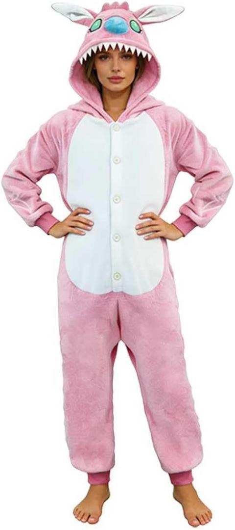 Adult Onesie Animal Pajamays Sleepwear Christmas Costumes Unisex One Piece Cosplay Suit for Women and Men (Pink, M)