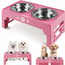 Elevated Dog Bowls for Small Dogs and Cats, Non-Slip Cat Bowls with 2 Thick 5.5" Stainless Steel Dishes, Dog Feeder 2 Heights Adjustable to 2.6"-5.3" (Pink)