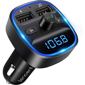LENCENT FM Transmitter, Bluetooth FM Transmitter Wireless Radio Adapter Car Kit with Dual USB Charging, Audio Receiver Car Charger MP3 Player, Support Hands-Free Calling, TF Card & USB Disk