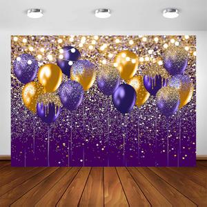 Avezano Purple and Gold Glitter Backdrop for Birthday Wedding Prom Graduation Photography Background Glitter Gold Purple Balloon Party Decorations Photoshoot Photobooth (7x5ft, Purple and Gold)
