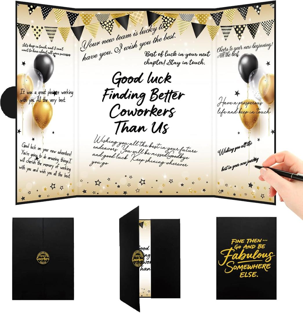 Roetyce Coworker Farewell Decorations, Black Gold Good Luck Finding Better Coworkers Than Us Guest Book Jumbo Card, Farewell Signature Board Gift, Going Away/Goodbye Party Supplies for Job Change