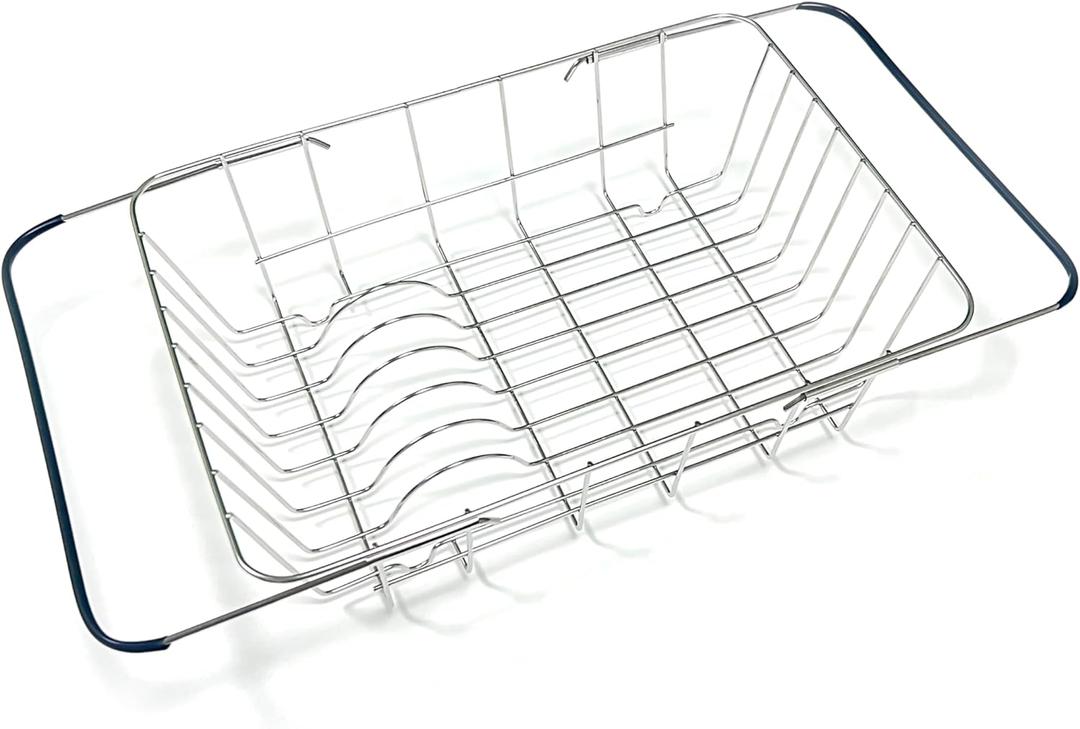 Expandable Dish Drying Rack in Sink or Over The Sink - 18/8 Stainless Steel Dish Rack/Drainer/Strainer/Dishrack for Kitchen Counter or RV - Adjustable, Deep and Large, Rustproof, Black