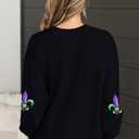 LUKYCILD Women Mardi Gras Sweatshirts Carnival Sweatshirt Funny Mask Graphic Long Sleeve Shirt Fat Tuesday Pullover Top (Black)