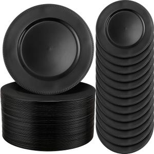 Jinei 100pcs Plastic Charger Plates, 13'' Reusable Dinner Plates with Beaded Edges, Elegant Vintage Style for Weddings, Parties, and Festivals(Black)