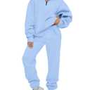 AUTOMET Women's Sweatsuits 2 Piece Outfits Lounge Sets Long Sleeve Half Zip Pullover and Baggy Sweatpants with Pockets LightBlue, L