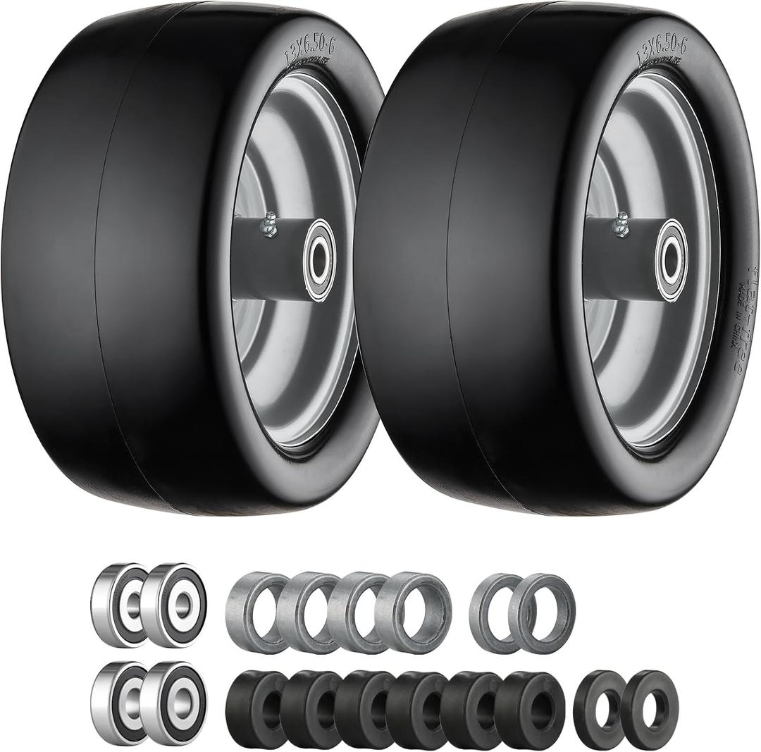 13x6.50-6 Lawn Mower Tires Flat Free Silver Gray Rim -2Pack
