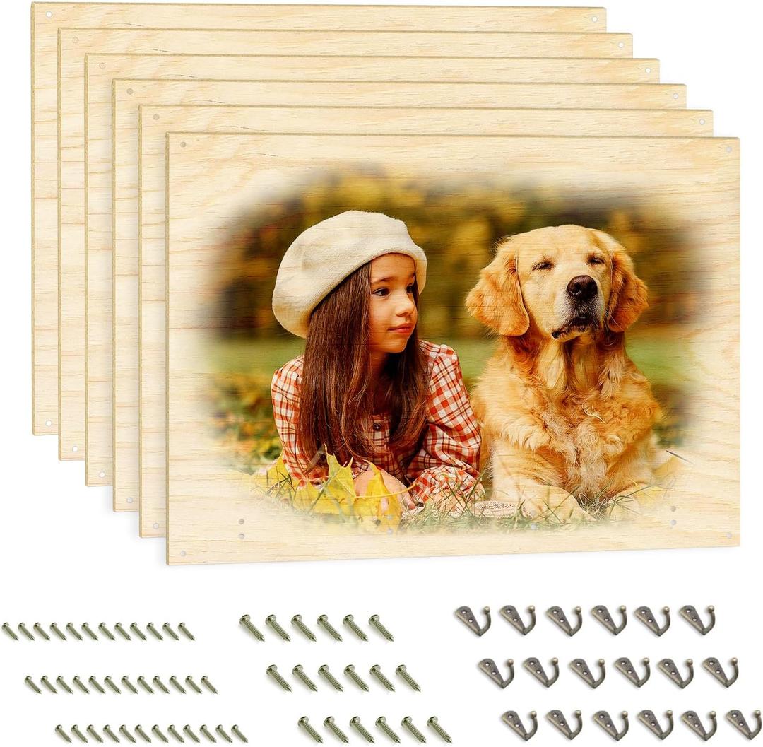 HYHOSHI 6 Pack Sublimation Wood Photo Blanks, 11.8" x 15.7" Unfinished Wood Hanging Board With Hooks for Home Decor, Heat Transfer DIY Design