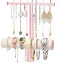 Pink Jewelry Organizer Stand, 3-Tier Necklace & Bracelet Holder with Velvet Ring Tray, Cute Aesthetic Jewelry Tree Storage Rack for Earrings & Rings  Perfect for Women & Girls