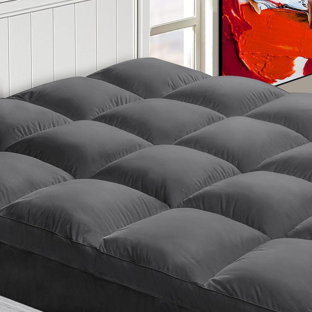 Mattress Topper California King Extra Thick Mattress Pad Cover, Plush Pillow Top, Deep Elastic Pocket, Grey