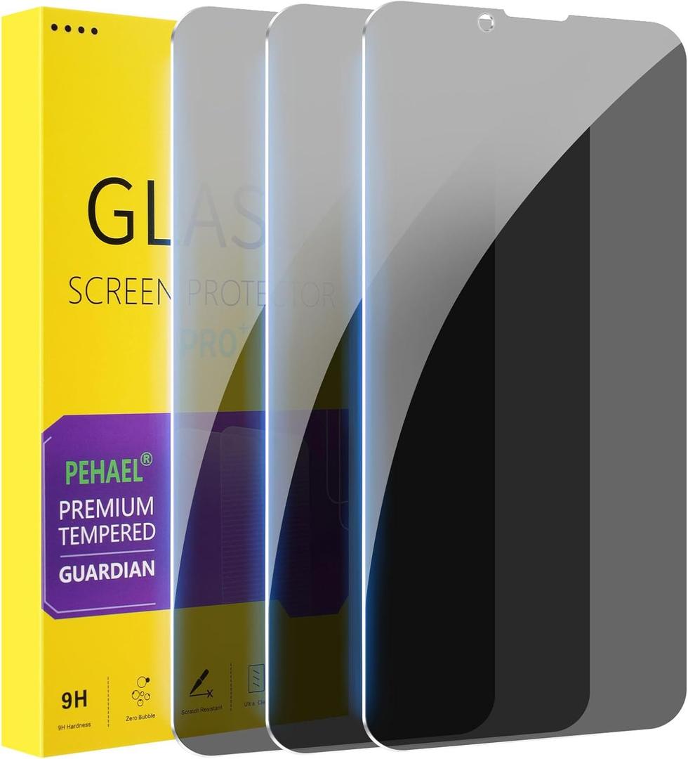 PEHAEL 3Pack for iPhone 16e/14/13/13 Pro Privacy Screen Protector Full Coverage Anti-Spy Tempered Glass Film 9H Hardness Easy Installation Bubble Free [6.1 inch]