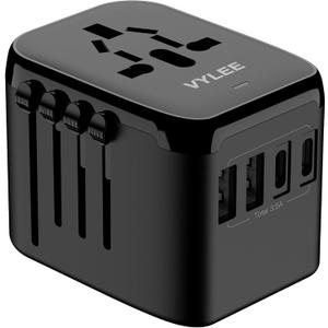 Universal International Power Travel Plug Adapter, 5 in 1 European Travel Plug Adapter W/ 3.5A 2xUSB-A and 2xUSB C Wall Charger and Worldwide AC Outlet for Europe USA UK AUS Asia