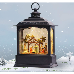 GenSwin Nativity Musical Lighted Water Lantern Christmas Snow Globe with 6 Hour Timer, Battery Operated & USB Powered Singing Swirling Glitter Snow Globe Lantern Christmas Holiday Home Decor Gift(11”)