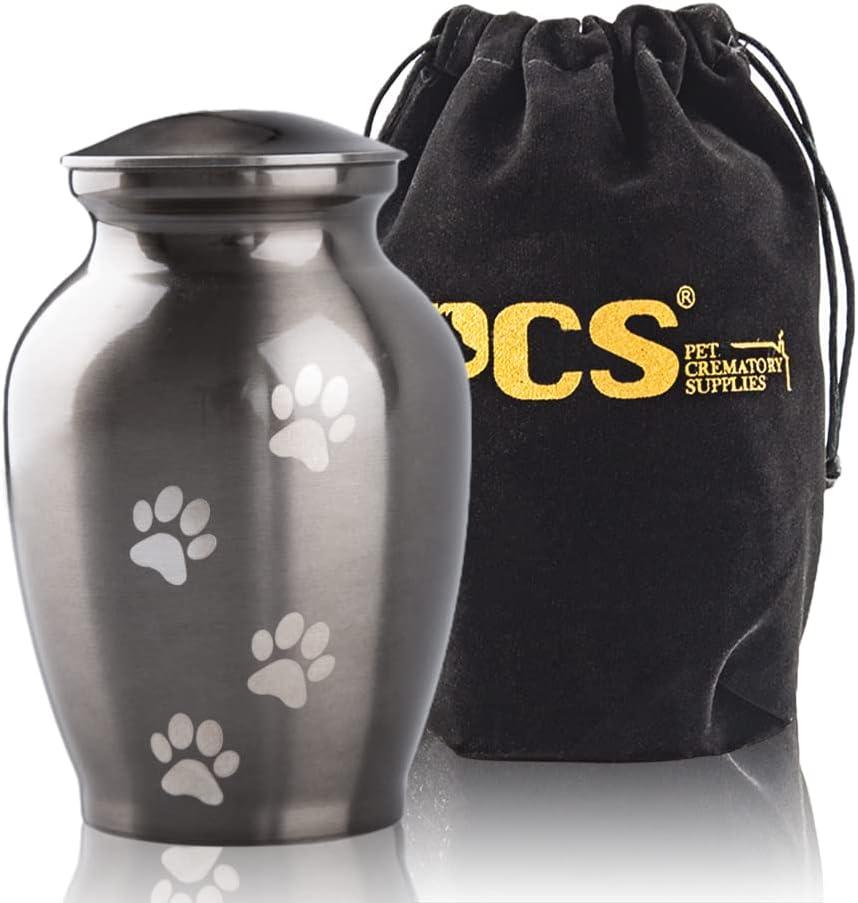 PCS Memorial Pet Cremation Urns for Dogs and Cats Ashes, Paws Engraved Pet Urn,Dog Keepsake Urns for Ashes-Small (S(0-45lbs), Silver,vertical Paw)
