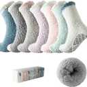 Bulinlulu Fuzzy Socks with Grips Plush Sleep Cozy Winter Soft Hospital Fluffy Socks Gifts for Womens Mens Gifts (Blue/Dark Grey/Brown/Purple/Pink/Green/White)