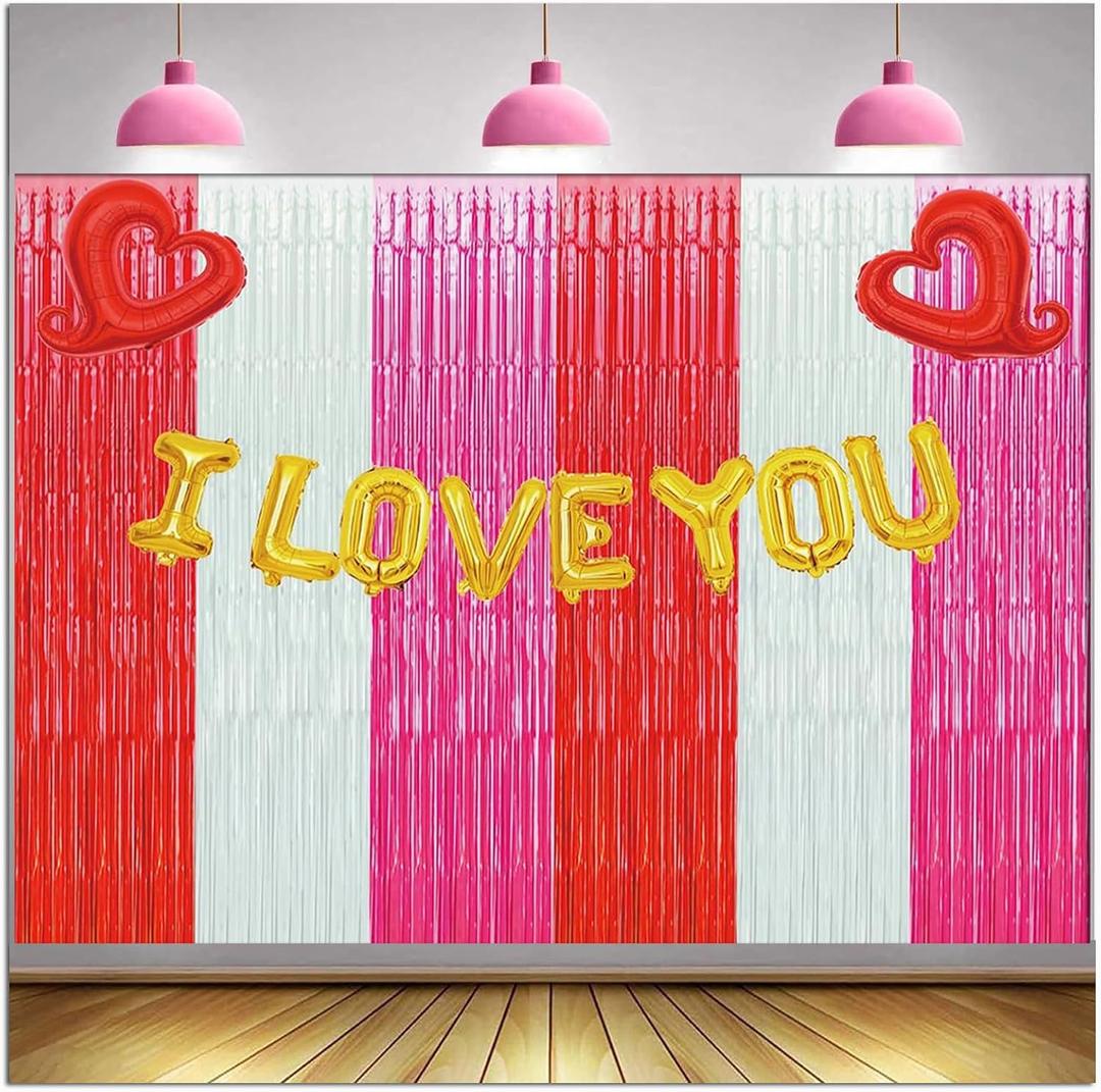 Valentine's Day Party Banner Balloons Gift Box Party Photography Background Decorations Red Pink White Backdrop I Love You Photo Wedding Backdrop Props