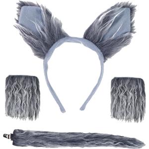 Wolf Costume Set Grey Wolf Ears Headband, Gloves and Tails, Grey Wolves Costume Accessories for Party Halloween Dress Up Performances Costumes Parties Cosplay