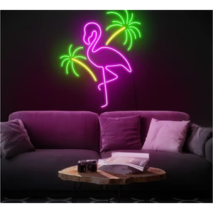 Flamingo and Palm Tree Neon Sign Led Light Up Signs for Wall Decor Pink Flamingo Neon for Party Home Holiday Bar Bedroom Club Lights Signs 40cm