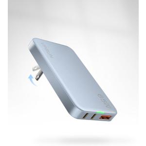 65W GaN USB C Wall Charger Block,3 Port Ultra Thin Flat USB-C Charging Plug,Foldable USB Power Adapter for MacBook,iPhone 15/16,Samsung (Blue, 65w)