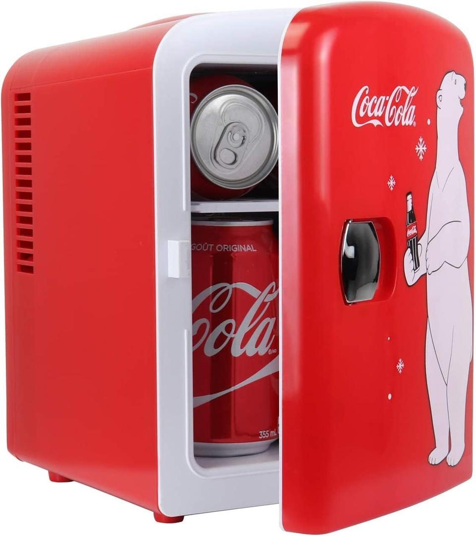 Coca-Cola 12V Portable 4L Cooler/Warmer, AC/DC Powered, Power Cords Included, Compact Travel Speaker and Personal Mini-Fridge, Unique Gift for Music-Lovers