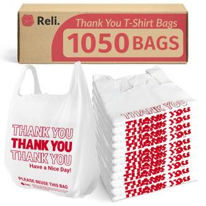 Reli. Plastic Bags Thank You (1050 Count) | White Grocery Bags with Handles | Shopping (Plastic)