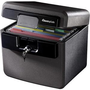 SentrySafe Black Fireproof and Waterproof Safe, File Folder and Document Box with Key Lock, 14.3 x 15.5 x 13.5 inches, HD4100
